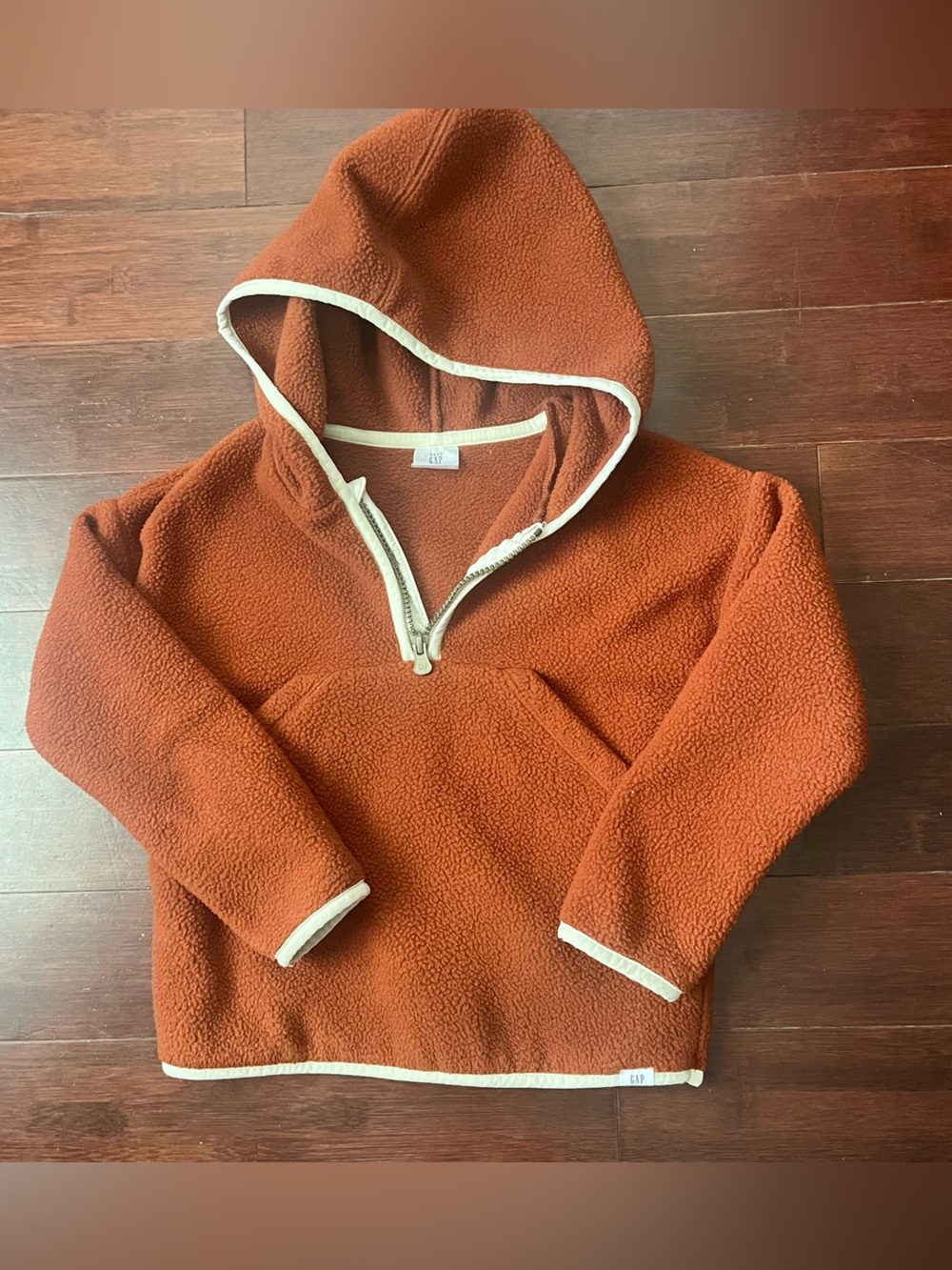 GAP Rust Fleece Half-Zip Hoodie with Cream Trim